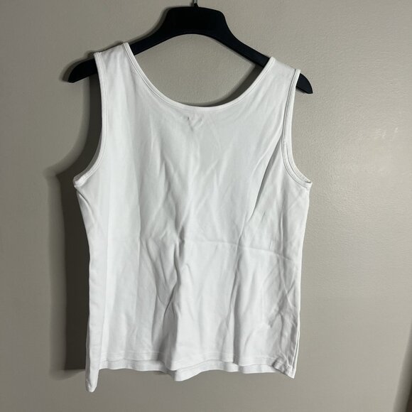 Lands End Size Large White Round Neck Cotton Tank Top - Picture 4 of 5